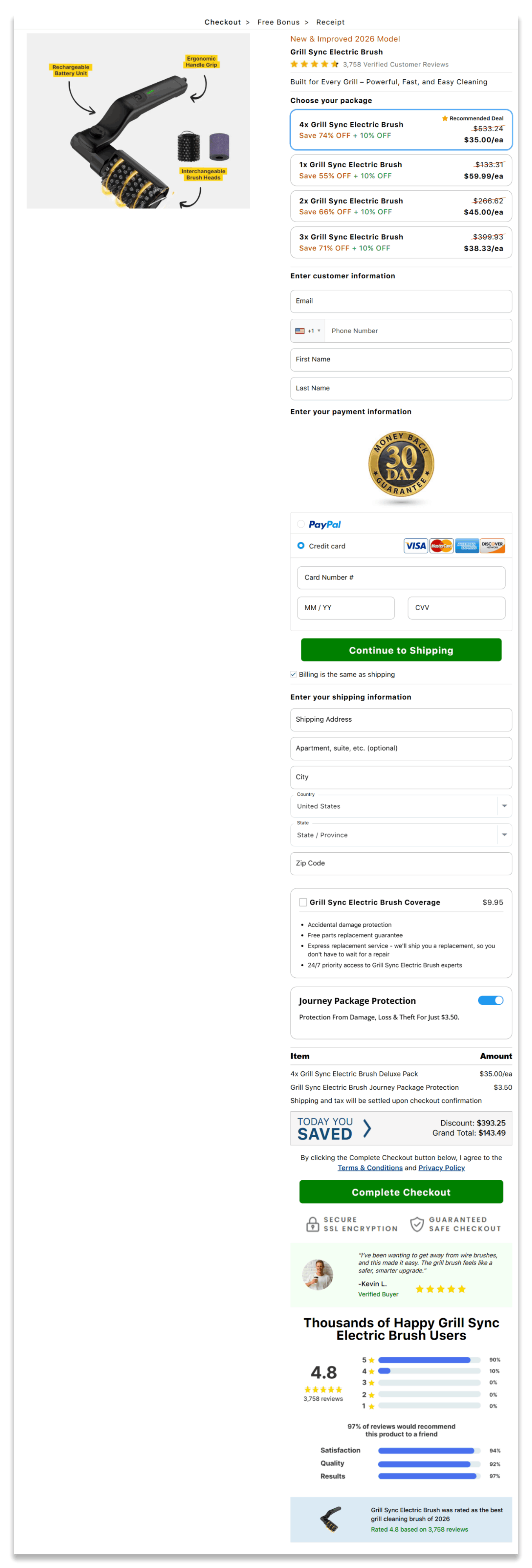GrillSync Electric Brush checkout page